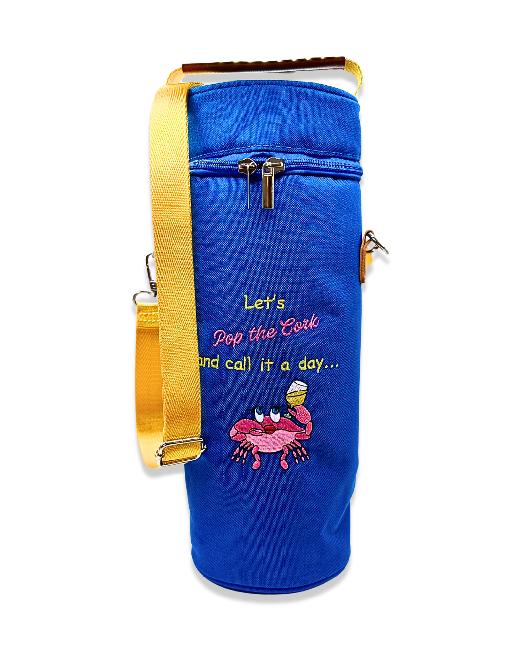 Embroidered Insulated Single Wine Carrier/LoveWineWith/Blue