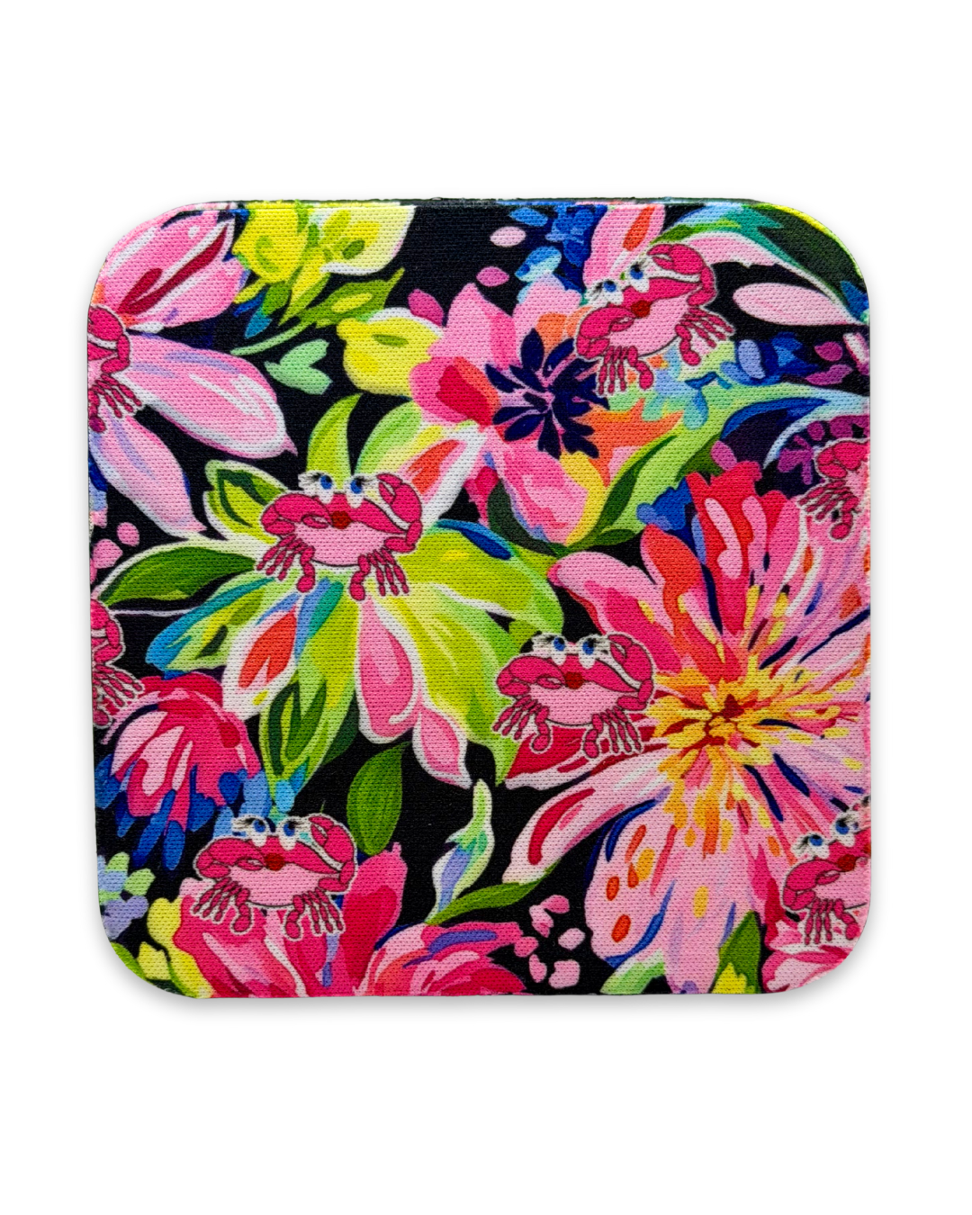 Neoprene Coaster Set/Clawdia Blk Floral
